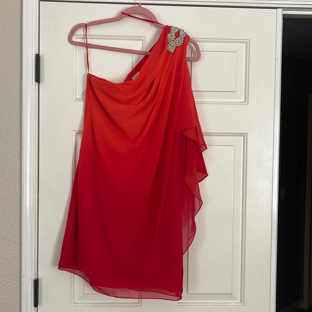 Cache tangerine ombré one-shoulder dress